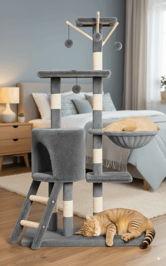 casa para gatos de cinco andares com rede e brinquedos